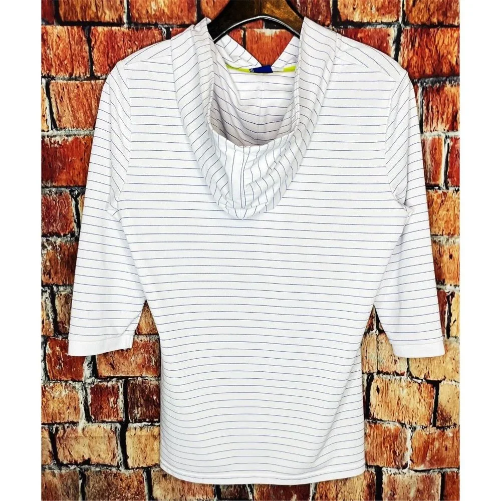 FootJoy 3/4 Sleeve Pinstripe Hoodie Women’s Medium White Blue - Picture 3 of 5